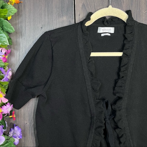 >🌼3/$30🌼Van Heusen Short Sleeve Tie Close Black Cardigan Shawl Size XS - Picture 7 of 15